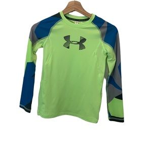 Under Armour Boy's Long Sleeve Neon Yellow Blue & Gray HeatGear